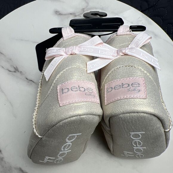 Bebe Baby Gold Glitter w/Pink Bows Sherpa Lined Baby Booties Shoes SZ 3 (6-9M) - Picture 5 of 8